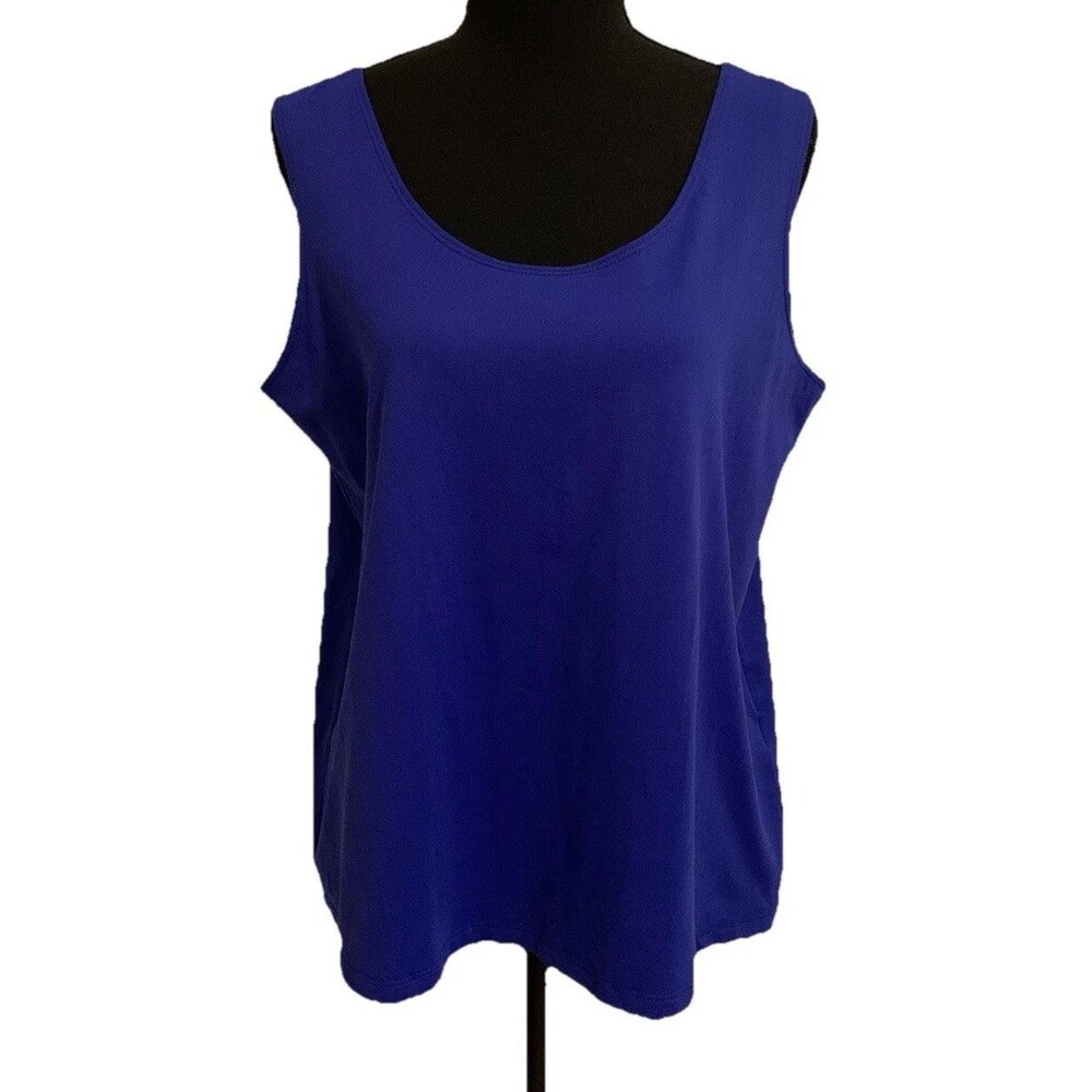 CHICOS Size 3 Womens XL Top Tank Stretch Blue Shell Layering